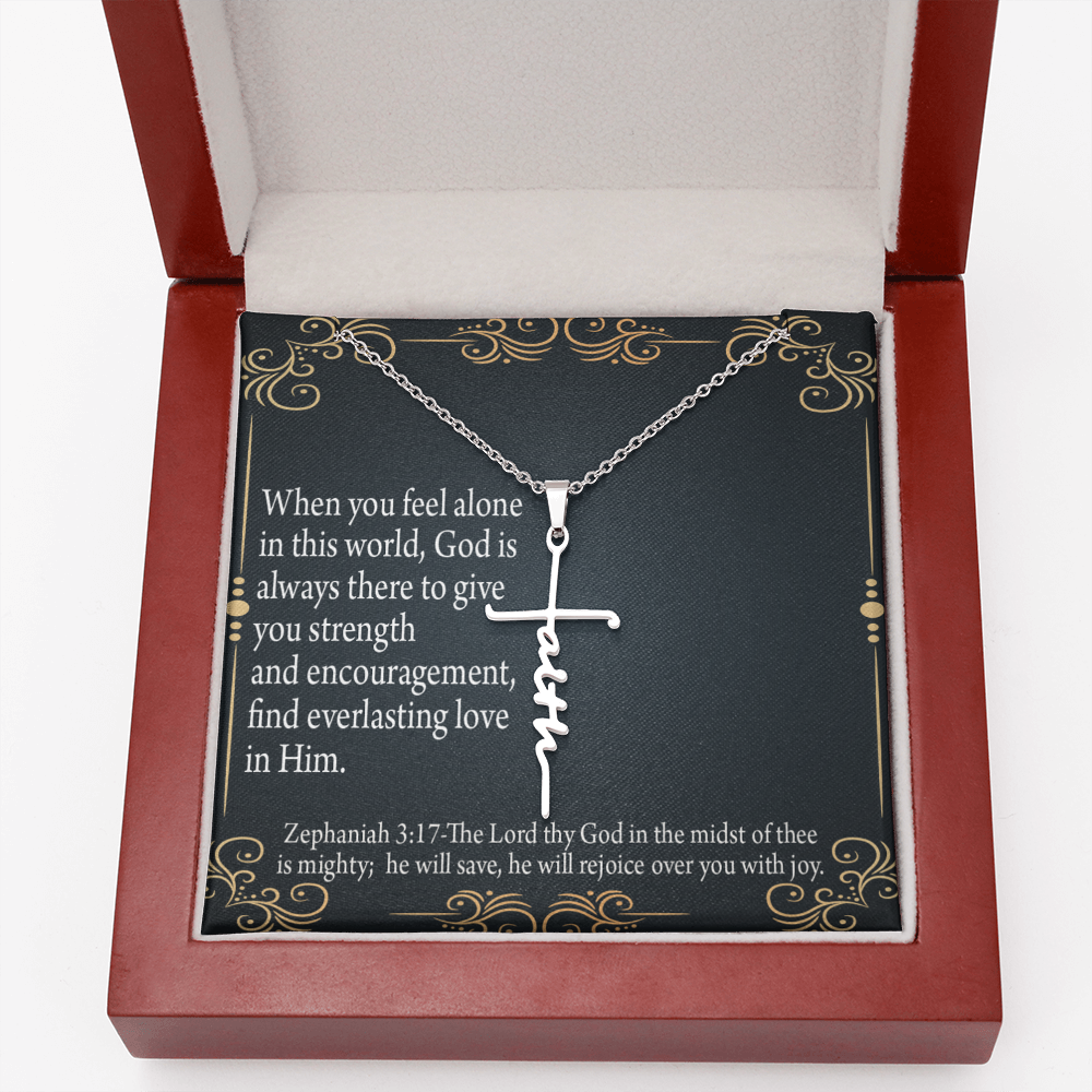 Care & Concern Zephaniah 3:17 Faith Cross Necklace w Inspirational Bible Message Card-Express Your Love Gifts
