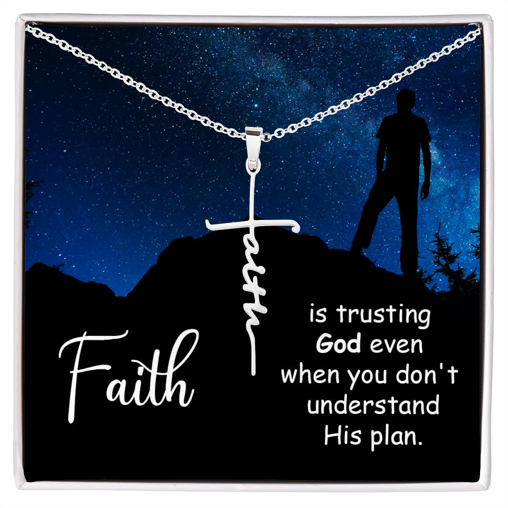 Faith is Trusting God Romans 8:28 Faith Cross Necklace w Inspirational Bible Message Card-Express Your Love Gifts