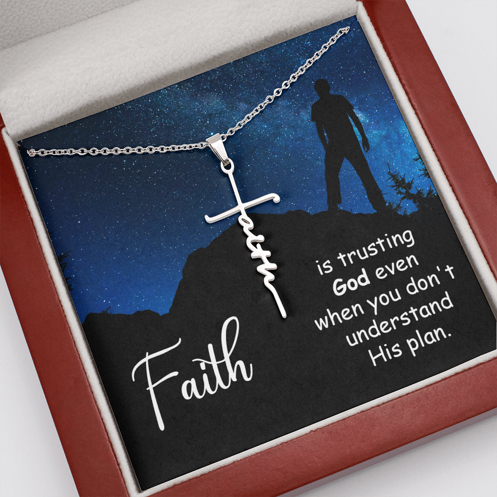 Faith is Trusting God Romans 8:28 Faith Cross Necklace w Inspirational Bible Message Card-Express Your Love Gifts