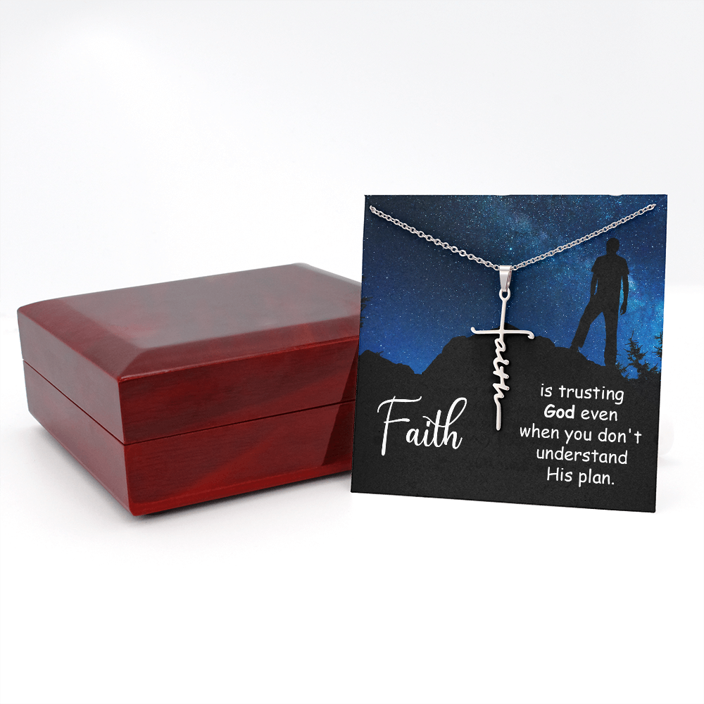 Faith is Trusting God Romans 8:28 Faith Cross Necklace w Inspirational Bible Message Card-Express Your Love Gifts