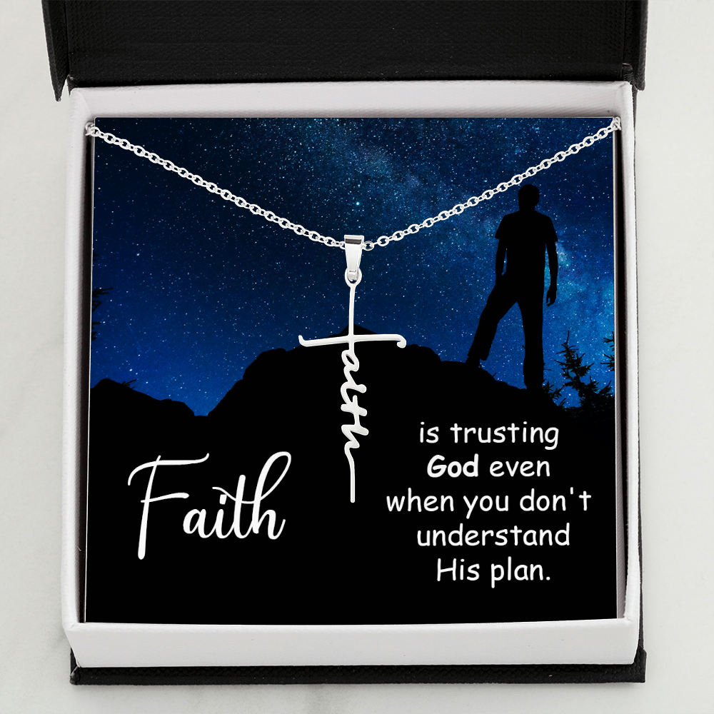 Faith is Trusting God Romans 8:28 Faith Cross Necklace w Inspirational Bible Message Card-Express Your Love Gifts