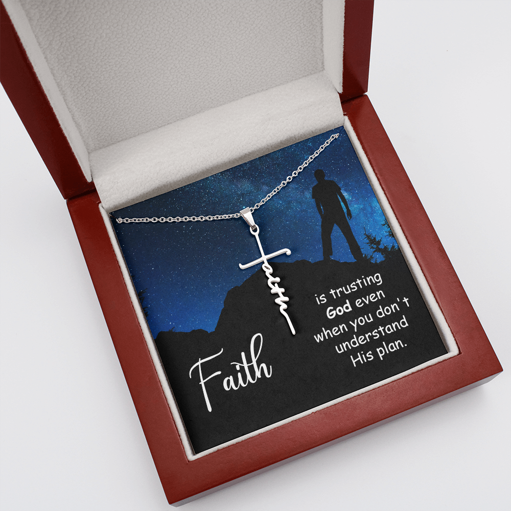 Faith is Trusting God Romans 8:28 Faith Cross Necklace w Inspirational Bible Message Card-Express Your Love Gifts
