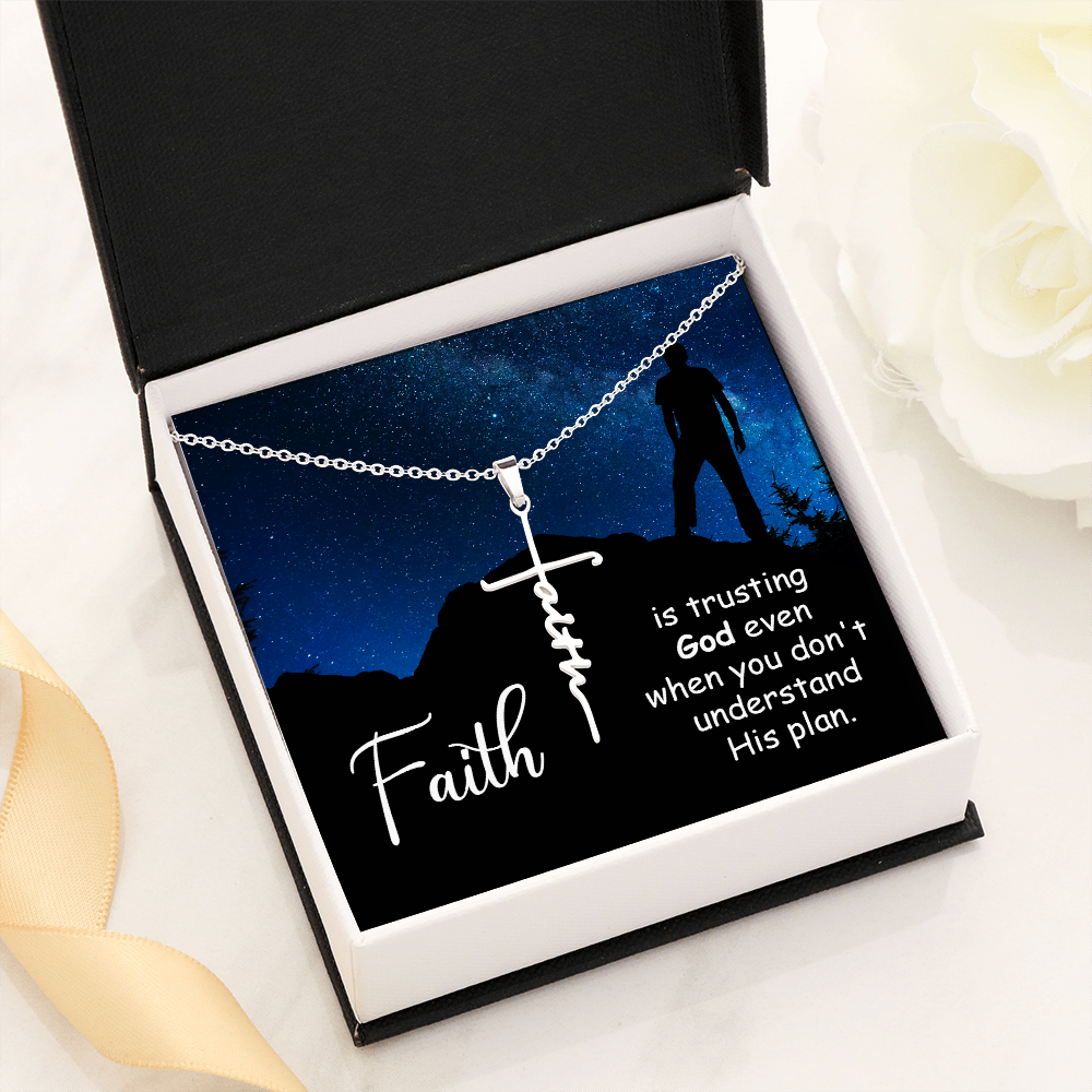Faith is Trusting God Romans 8:28 Faith Cross Necklace w Inspirational Bible Message Card-Express Your Love Gifts