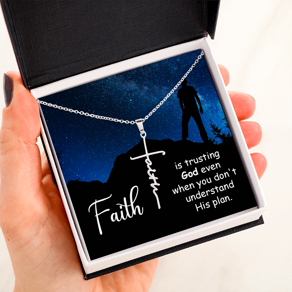 Faith is Trusting God Romans 8:28 Faith Cross Necklace w Inspirational Bible Message Card-Express Your Love Gifts