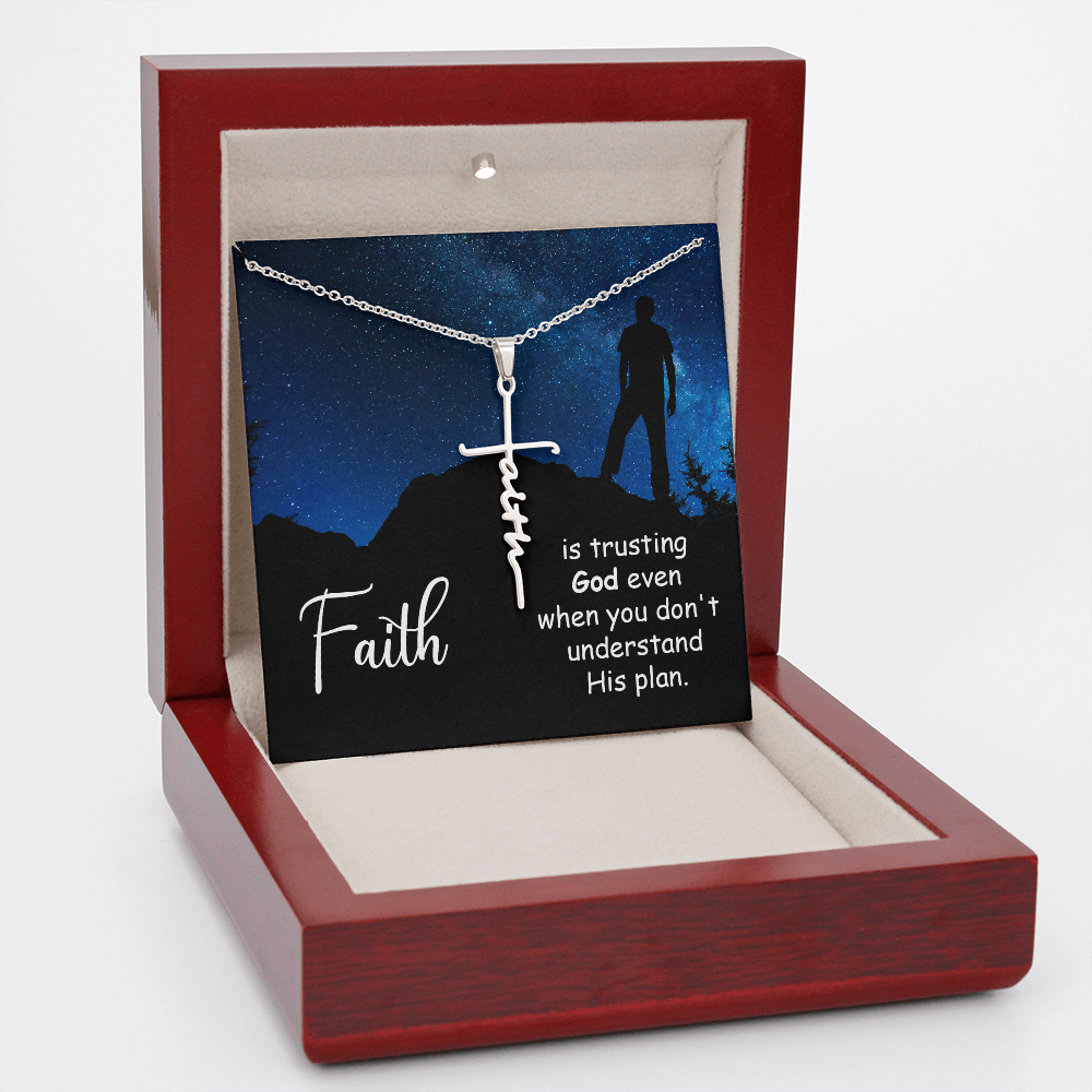 Faith is Trusting God Romans 8:28 Faith Cross Necklace w Inspirational Bible Message Card-Express Your Love Gifts