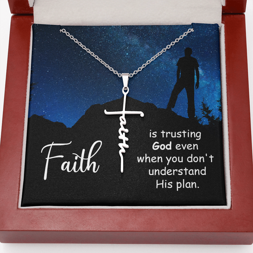 Faith is Trusting God Romans 8:28 Faith Cross Necklace w Inspirational Bible Message Card-Express Your Love Gifts