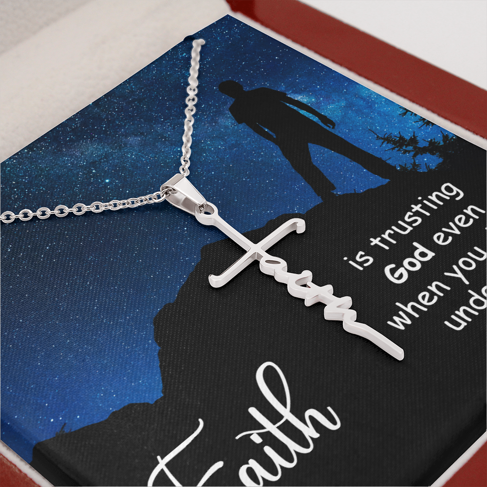 Faith is Trusting God Romans 8:28 Faith Cross Necklace w Inspirational Bible Message Card-Express Your Love Gifts