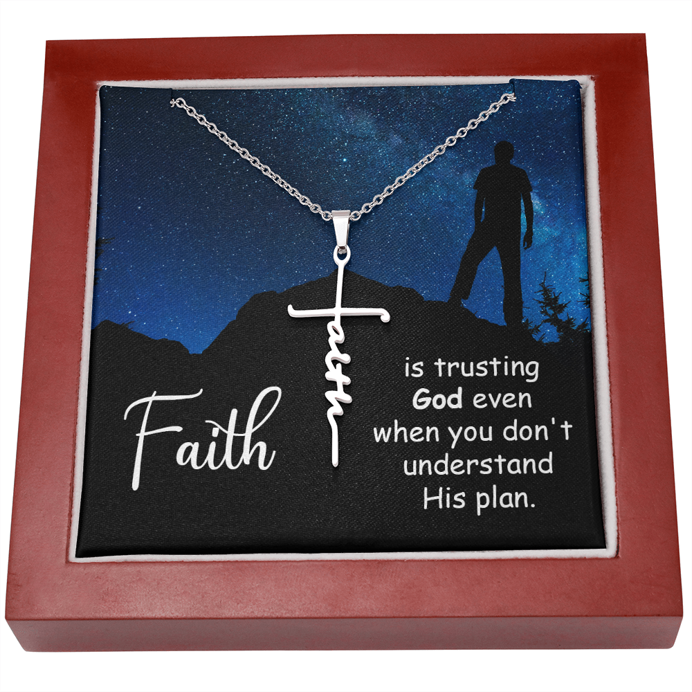 Faith is Trusting God Romans 8:28 Faith Cross Necklace w Inspirational Bible Message Card-Express Your Love Gifts
