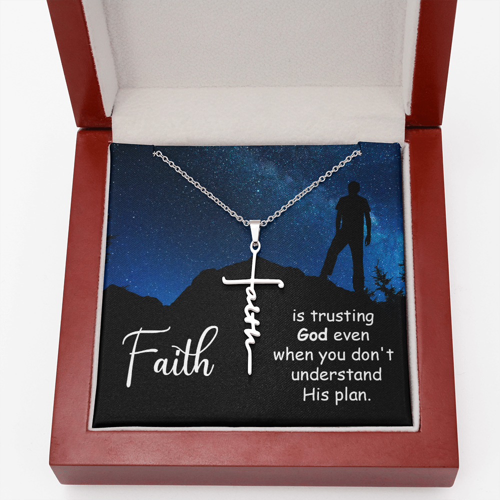 Faith is Trusting God Romans 8:28 Faith Cross Necklace w Inspirational Bible Message Card-Express Your Love Gifts