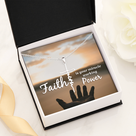 Faith is Your Miracle Working Power Faith Cross Necklace w Inspirational Bible Message Card-Express Your Love Gifts