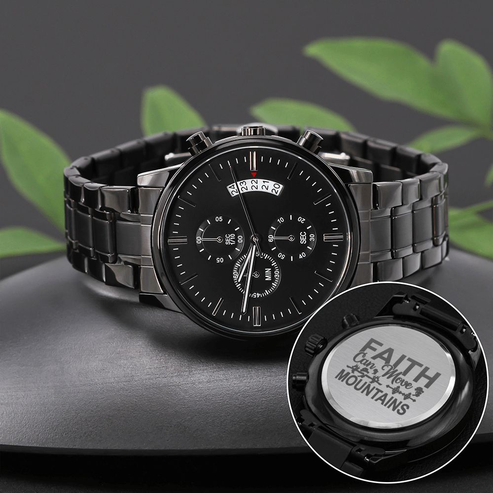 Faith Moves Mountains Engraved Bible Verse Men's Watch Multifunction Stainless Steel W Copper Dial-Express Your Love Gifts
