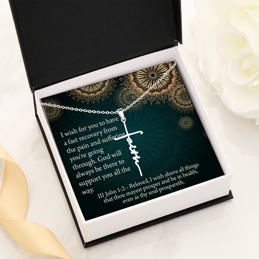Get Well God's Support 3 John 1:2 Faith Cross Necklace w Inspirational Bible Message Card-Express Your Love Gifts