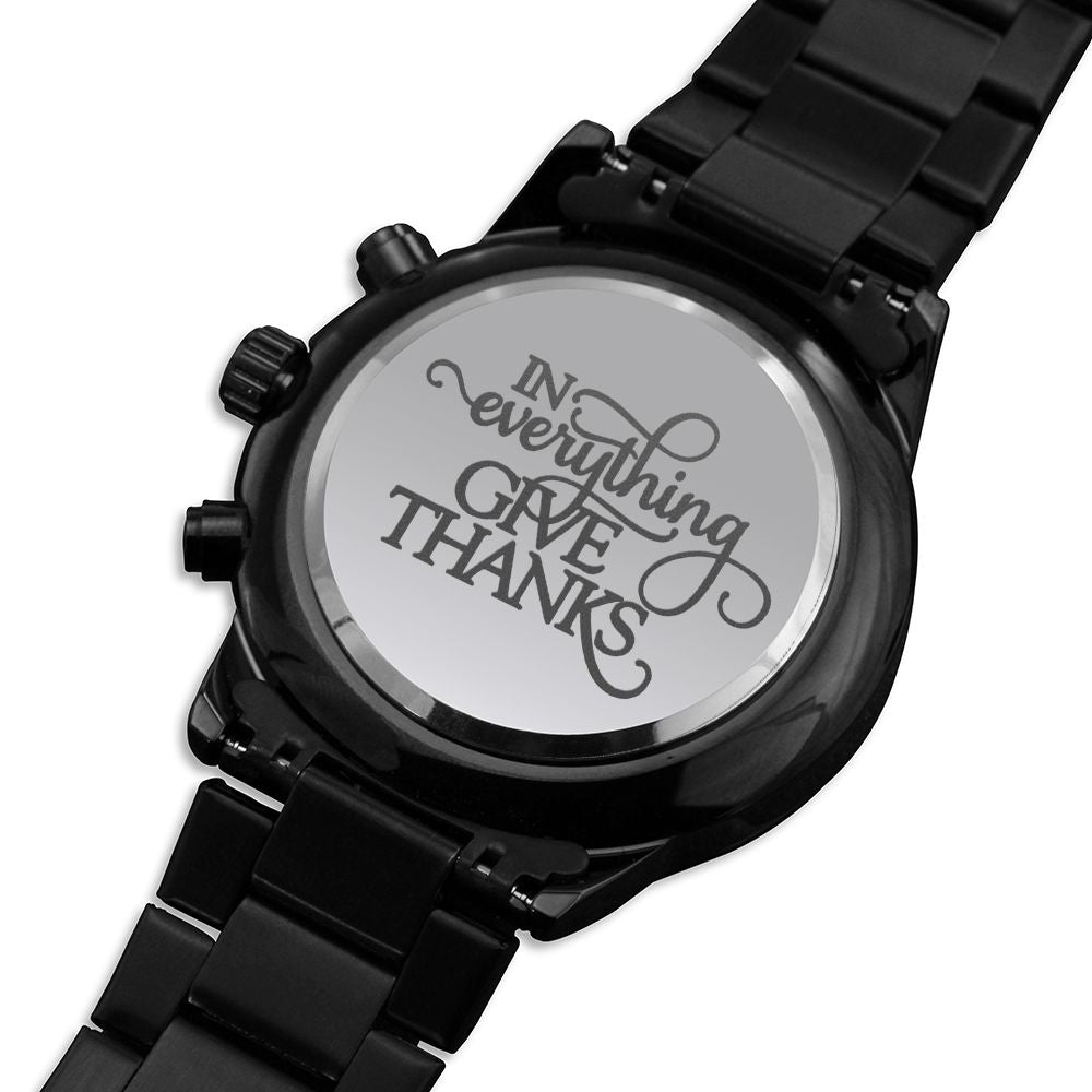 Give Thanks Engraved Bible Verse Men's Watch Multifunction Stainless Steel W Copper Dial-Express Your Love Gifts