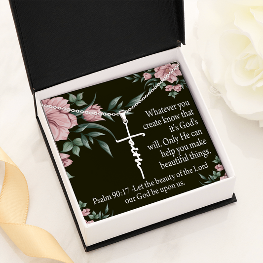God's Will & Beauty Psalm 90:17 Faith Cross Necklace w Inspirational Bible Message Card-Express Your Love Gifts