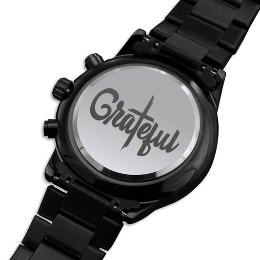 Grateful Cross Engraved Bible Verse Men's Watch Multifunction Stainless Steel W Copper Dial-Express Your Love Gifts