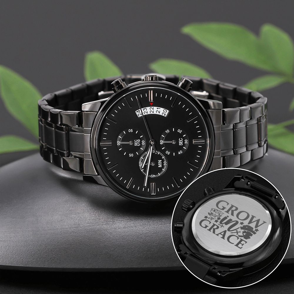 Grow In Grace Engraved Bible Verse Men's Watch Multifunction Stainless Steel W Copper Dial-Express Your Love Gifts