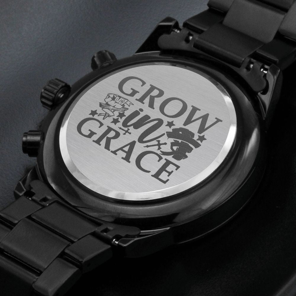 Grow In Grace Engraved Bible Verse Men's Watch Multifunction Stainless Steel W Copper Dial-Express Your Love Gifts