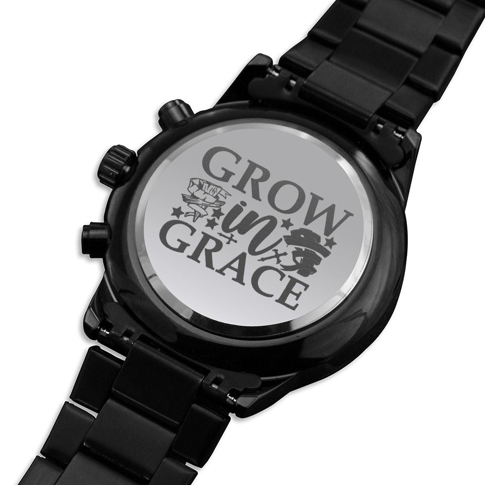 Grow In Grace Engraved Bible Verse Men's Watch Multifunction Stainless Steel W Copper Dial-Express Your Love Gifts