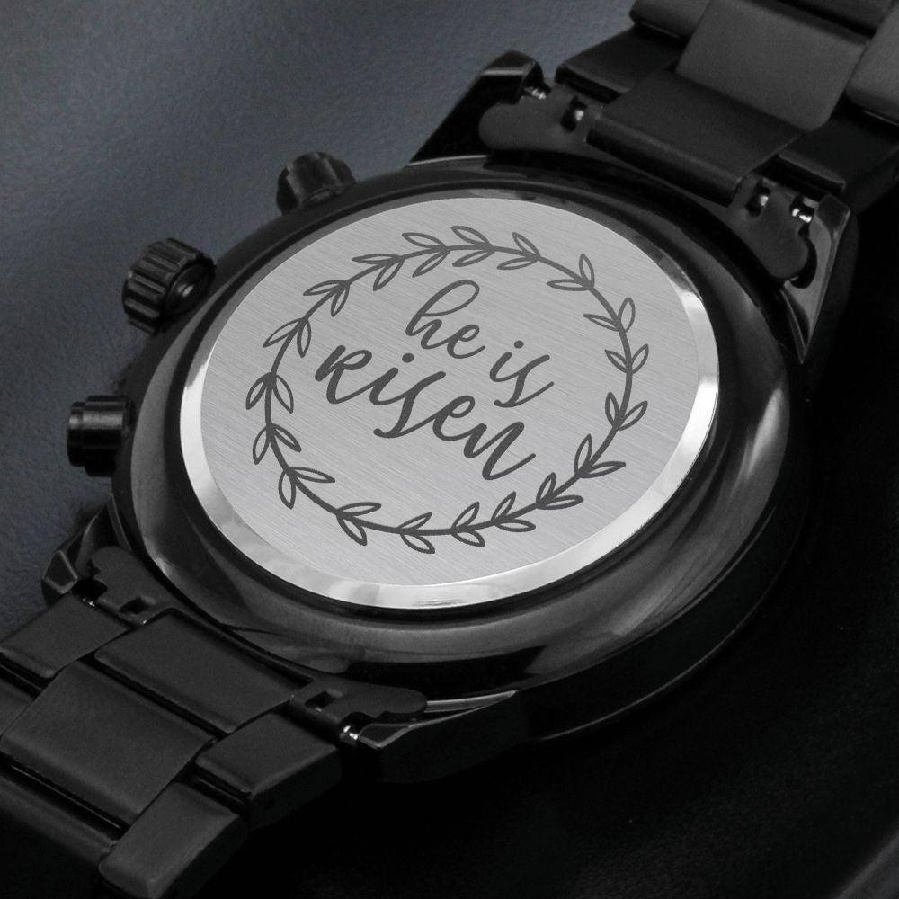He Is Risen Vines Engraved Bible Verse Men's Watch Multifunction Stainless Steel W Copper Dial-Express Your Love Gifts