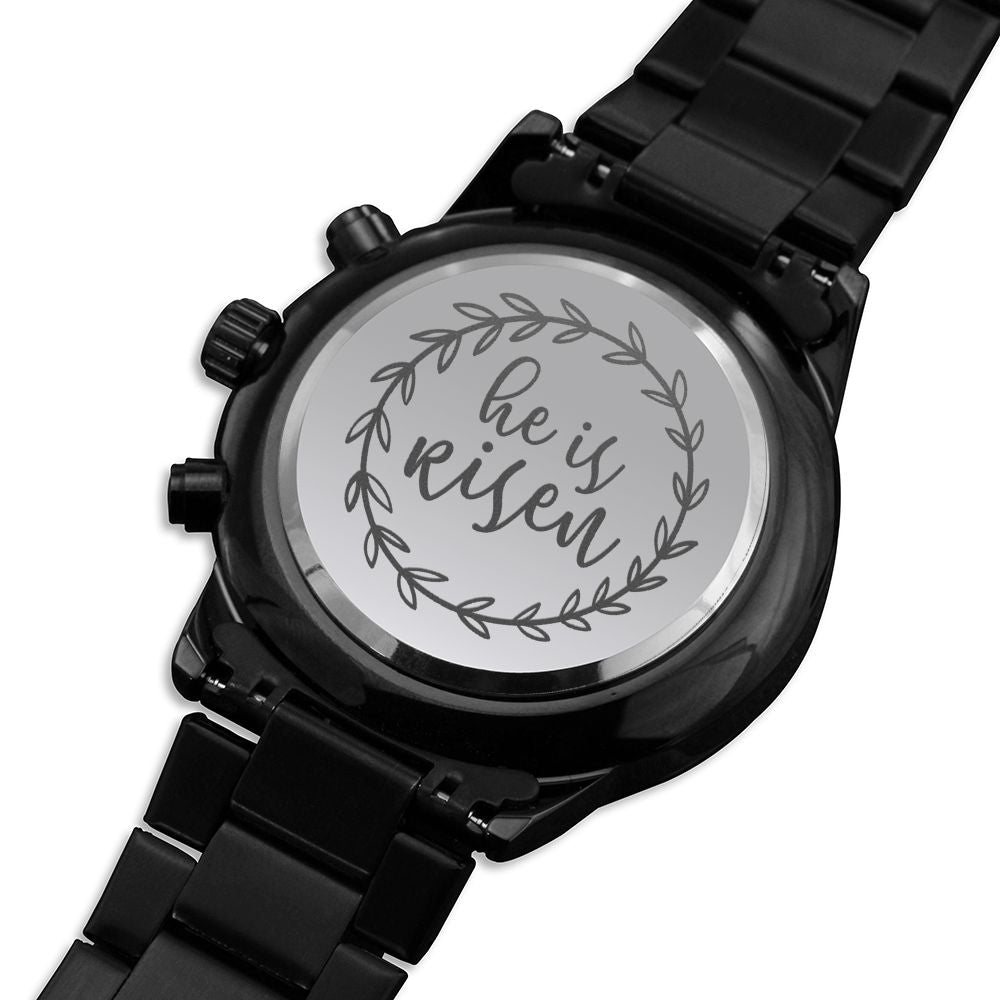 He Is Risen Vines Engraved Bible Verse Men's Watch Multifunction Stainless Steel W Copper Dial-Express Your Love Gifts