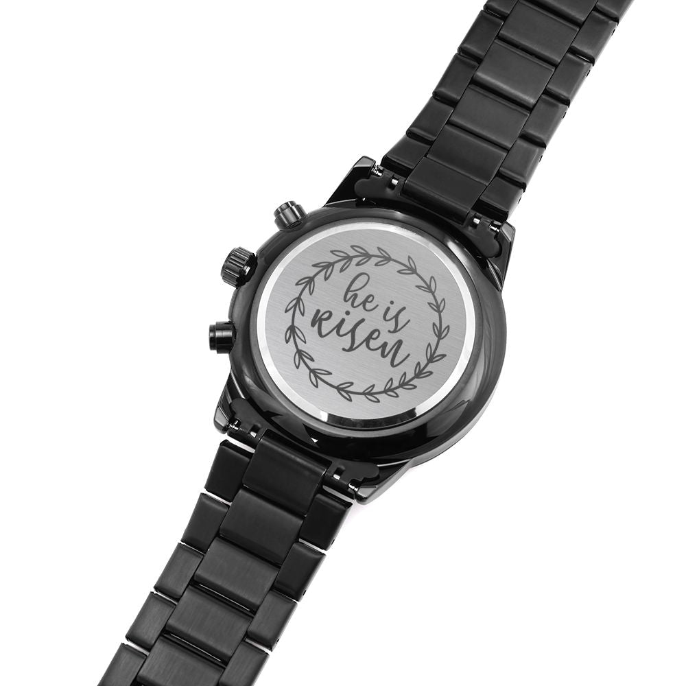 He Is Risen Vines Engraved Bible Verse Men's Watch Multifunction Stainless Steel W Copper Dial-Express Your Love Gifts