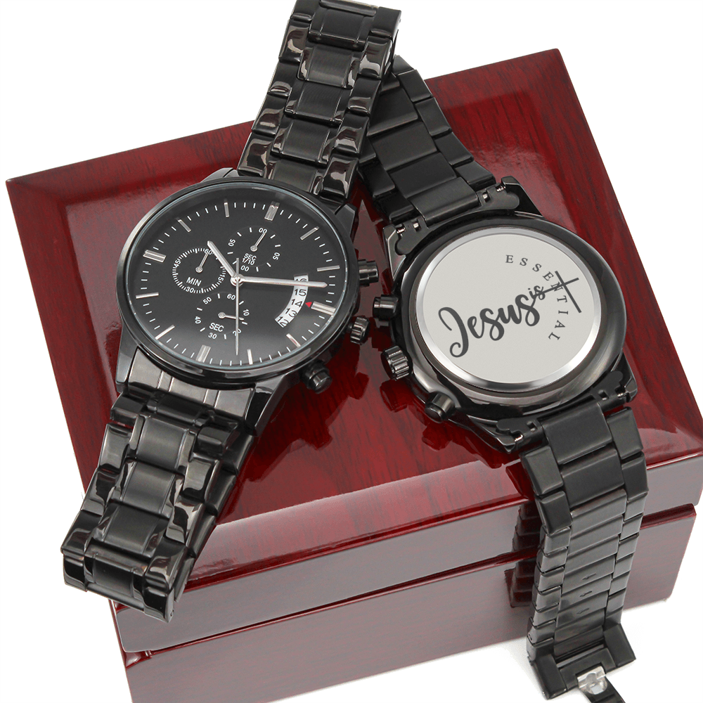Jesus Is Essential Cross Engraved Bible Verse Men's Watch Multifunction Stainless Steel W Copper Dial-Express Your Love Gifts
