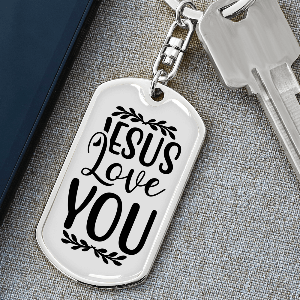 Jesus Loves You Keychain Stainless Steel or 18k Gold Dog Tag Keyring-Express Your Love Gifts