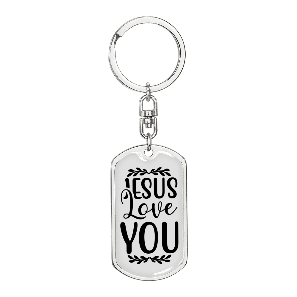 Jesus Loves You Keychain Stainless Steel or 18k Gold Dog Tag Keyring-Express Your Love Gifts