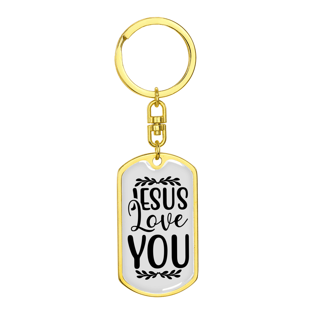 Jesus Loves You Keychain Stainless Steel or 18k Gold Dog Tag Keyring-Express Your Love Gifts