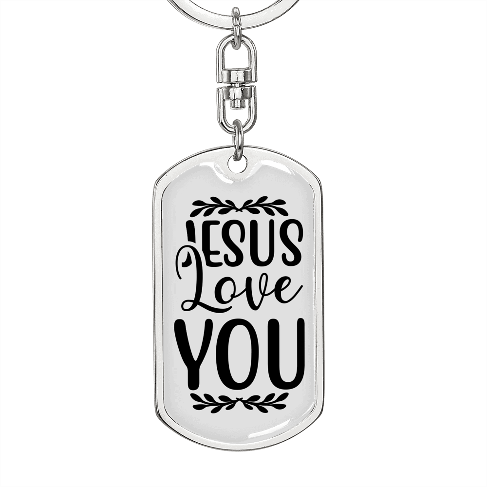Jesus Loves You Keychain Stainless Steel or 18k Gold Dog Tag Keyring-Express Your Love Gifts