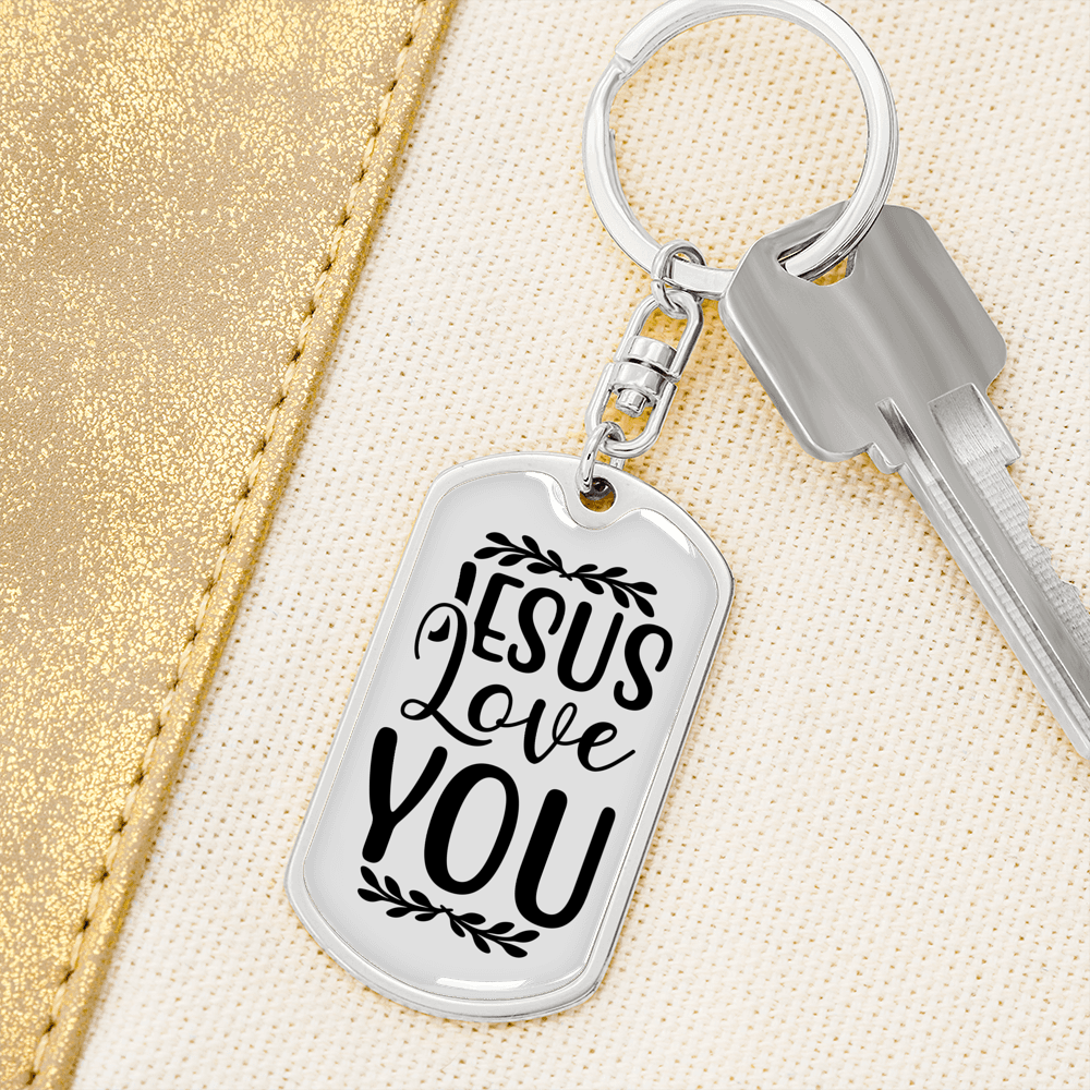 Jesus Loves You Keychain Stainless Steel or 18k Gold Dog Tag Keyring-Express Your Love Gifts