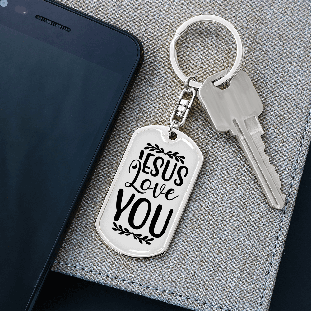 Jesus Loves You Keychain Stainless Steel or 18k Gold Dog Tag Keyring-Express Your Love Gifts