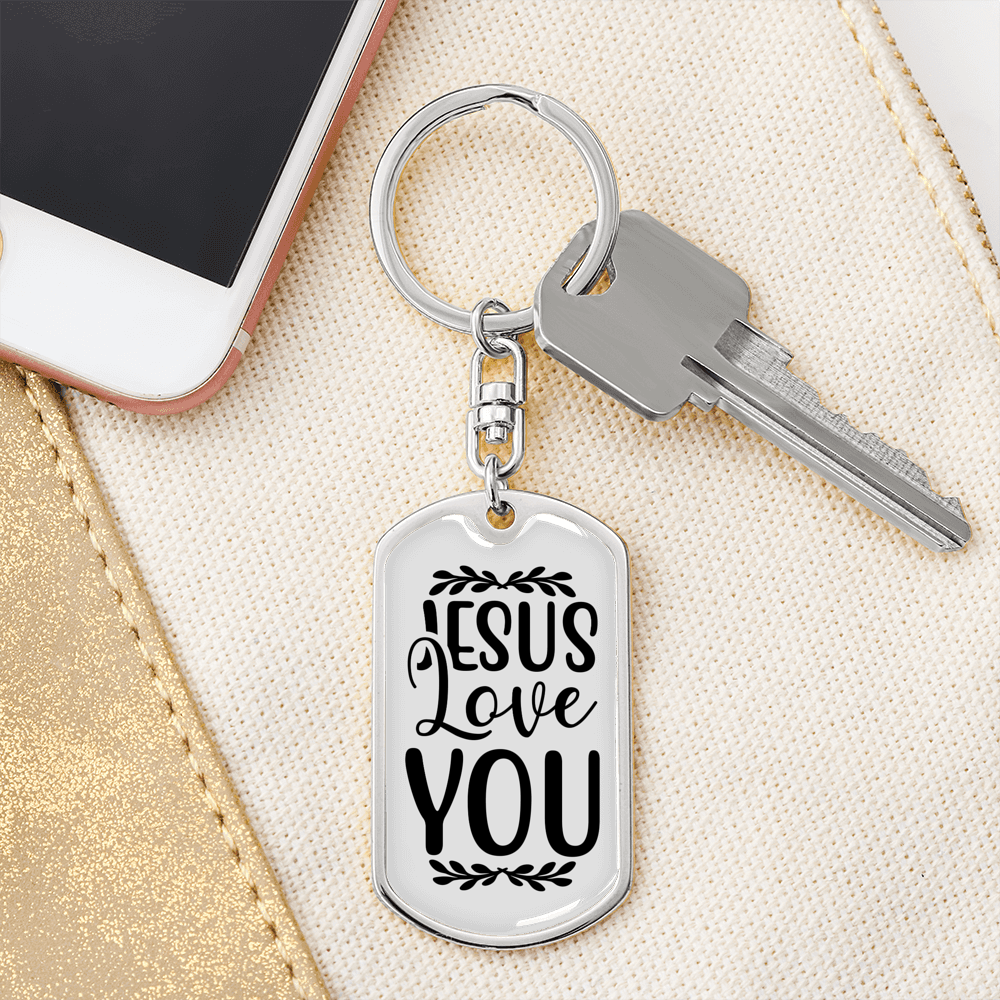 Jesus Loves You Keychain Stainless Steel or 18k Gold Dog Tag Keyring-Express Your Love Gifts
