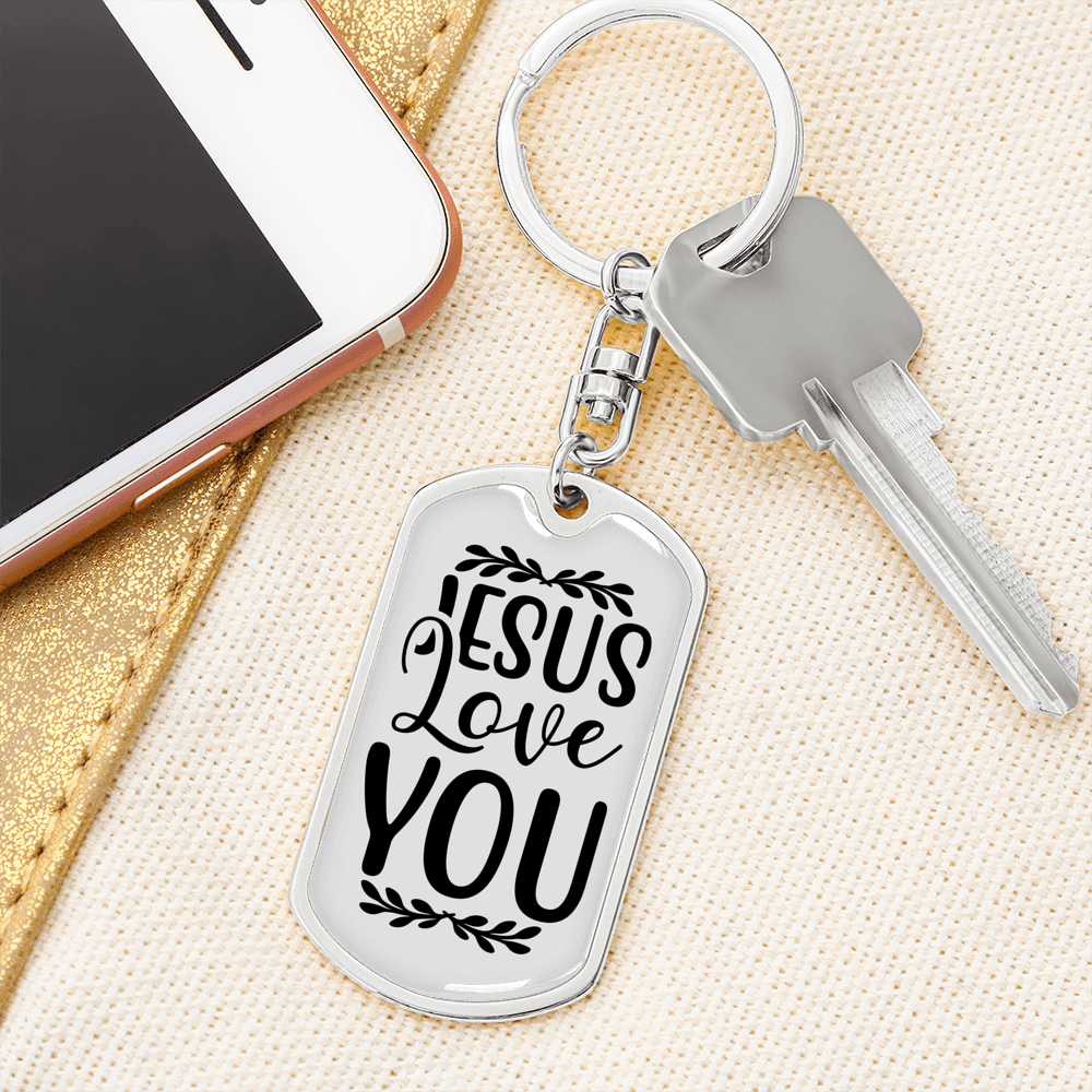 Jesus Loves You Keychain Stainless Steel or 18k Gold Dog Tag Keyring-Express Your Love Gifts