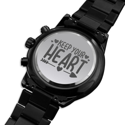Keep Your Heart Engraved Bible Verse Men's Watch Multifunction Stainless Steel W Copper Dial-Express Your Love Gifts