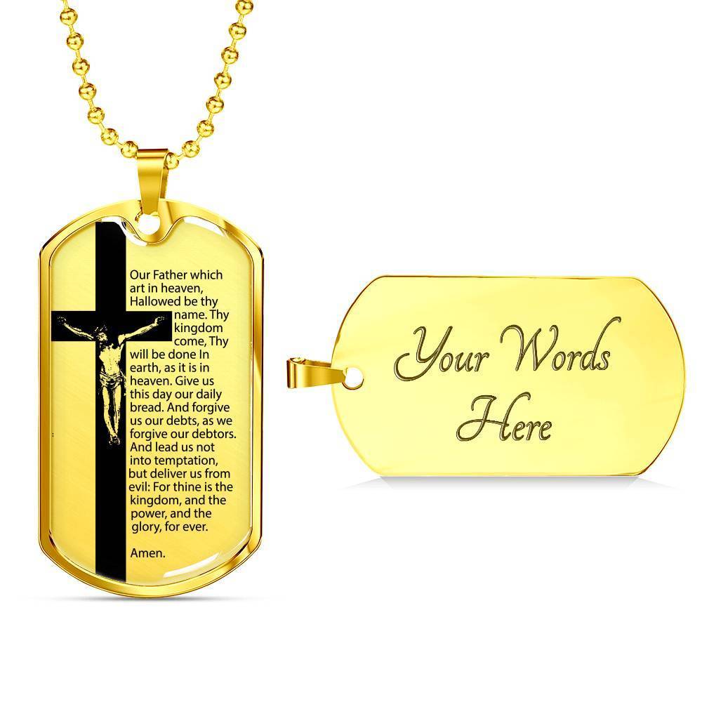 Lord's Prayer Necklace Our Father Pendant Christian Necklace Stainless Steel or 18k Gold Dog Tag 24" Chain-Express Your Love Gifts