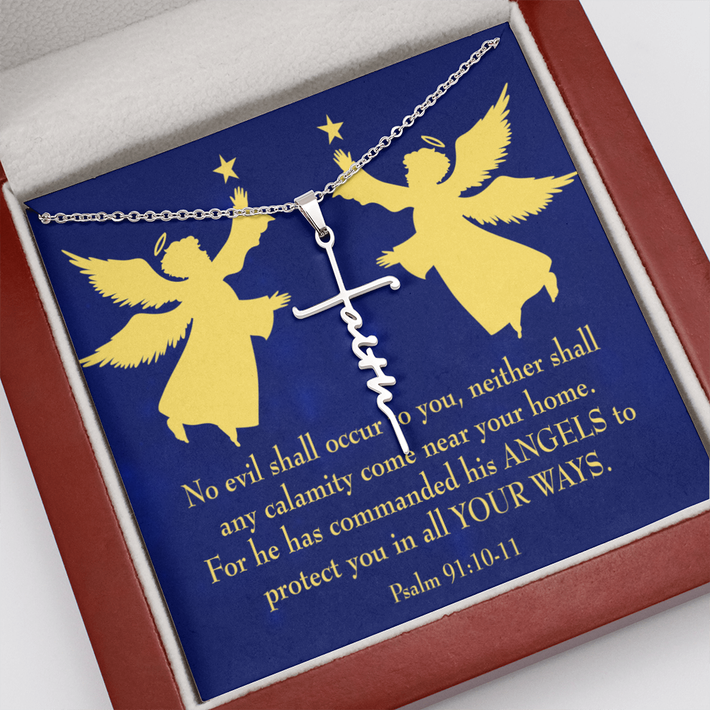 No Evil Shall Occur to You Psalm 91:10-11 Faith Cross Gold Necklace w Inspirational Bible Message Card-Express Your Love Gifts