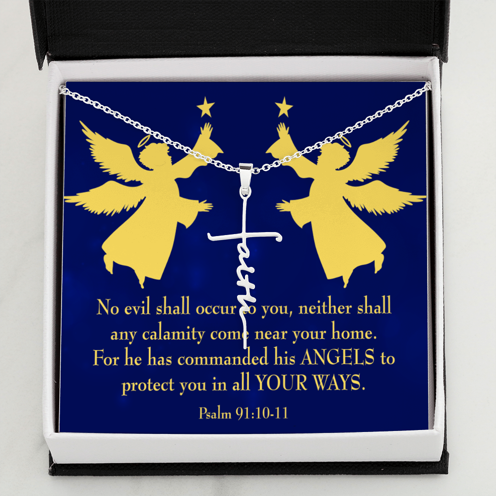 No Evil Shall Occur to You Psalm 91:10-11 Faith Cross Gold Necklace w Inspirational Bible Message Card-Express Your Love Gifts