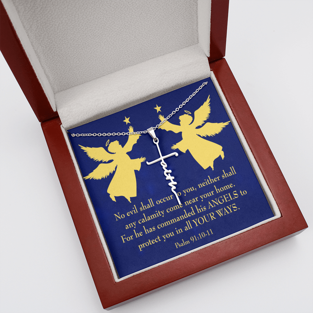 No Evil Shall Occur to You Psalm 91:10-11 Faith Cross Gold Necklace w Inspirational Bible Message Card-Express Your Love Gifts