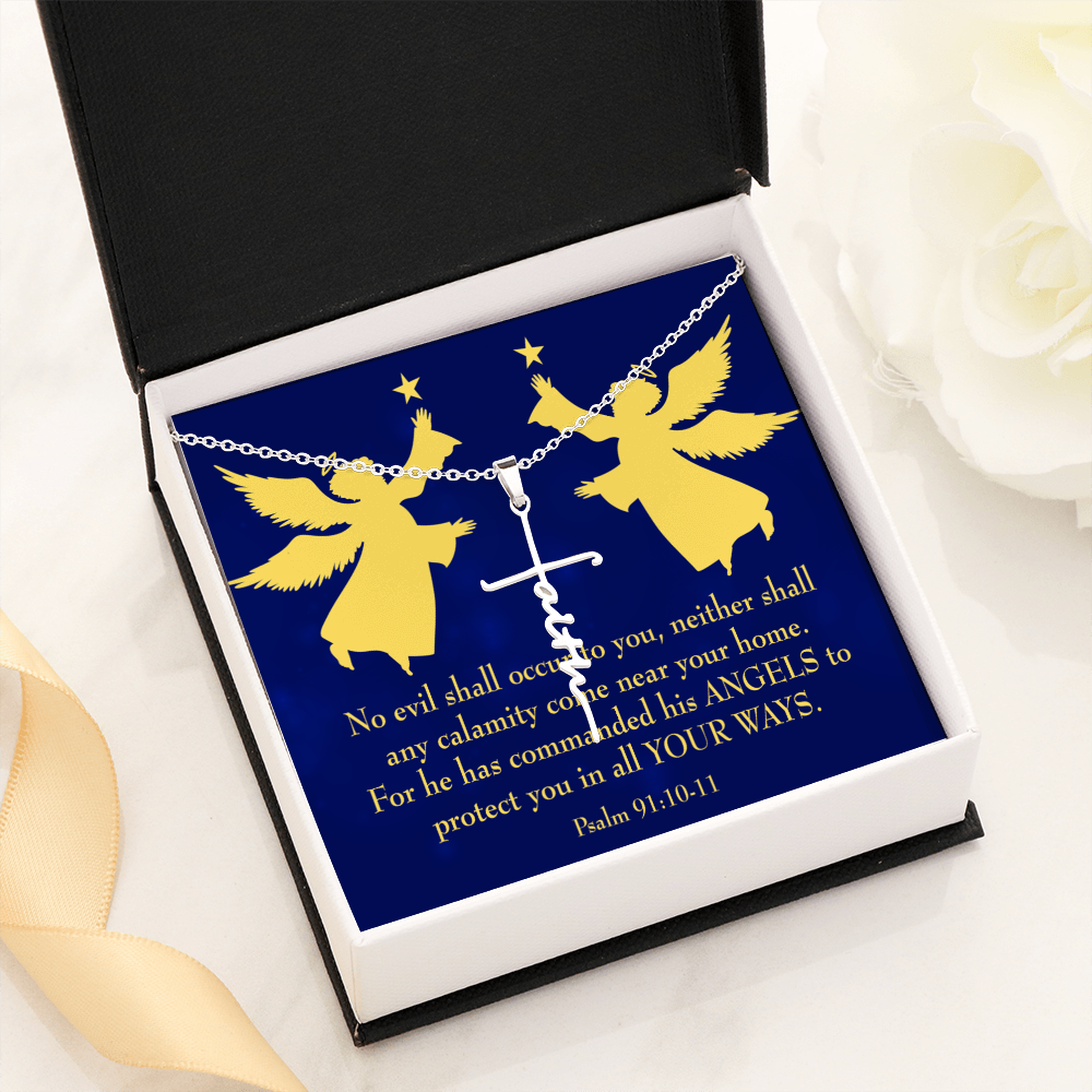No Evil Shall Occur to You Psalm 91:10-11 Faith Cross Gold Necklace w Inspirational Bible Message Card-Express Your Love Gifts