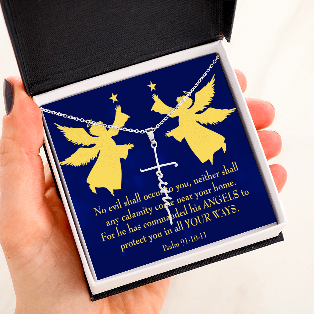 No Evil Shall Occur to You Psalm 91:10-11 Faith Cross Gold Necklace w Inspirational Bible Message Card-Express Your Love Gifts