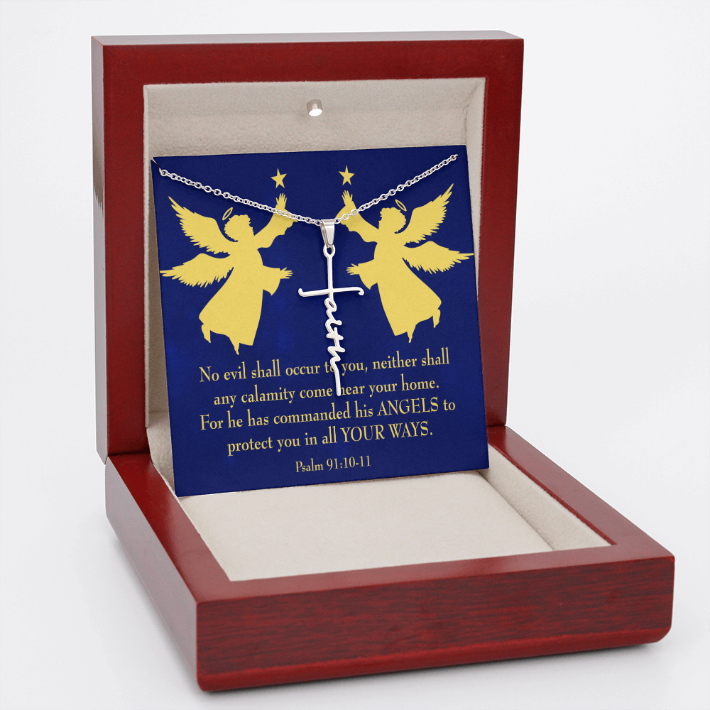 No Evil Shall Occur to You Psalm 91:10-11 Faith Cross Gold Necklace w Inspirational Bible Message Card-Express Your Love Gifts
