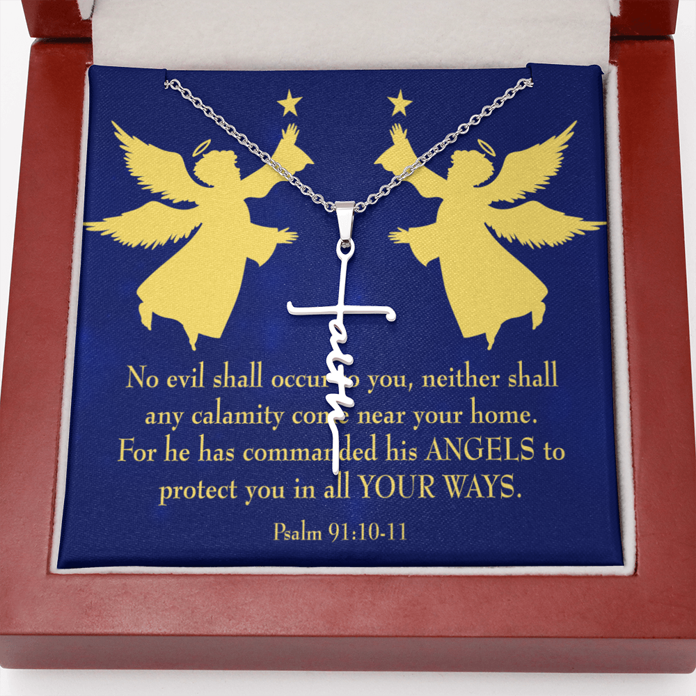 No Evil Shall Occur to You Psalm 91:10-11 Faith Cross Gold Necklace w Inspirational Bible Message Card-Express Your Love Gifts