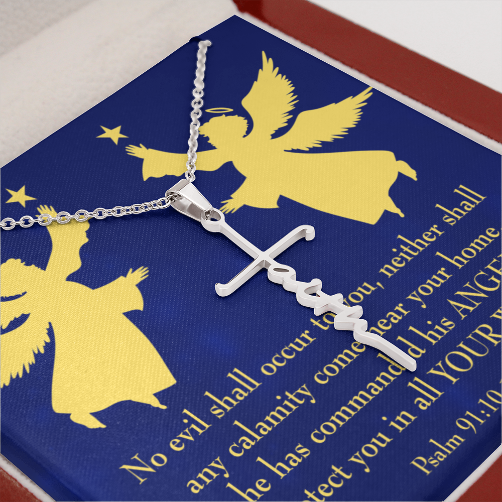 No Evil Shall Occur to You Psalm 91:10-11 Faith Cross Gold Necklace w Inspirational Bible Message Card-Express Your Love Gifts