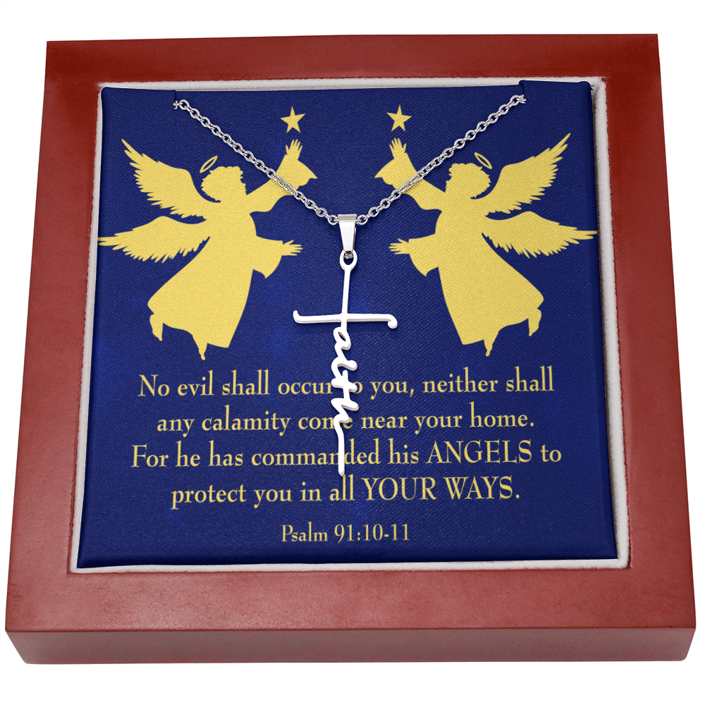 No Evil Shall Occur to You Psalm 91:10-11 Faith Cross Gold Necklace w Inspirational Bible Message Card-Express Your Love Gifts