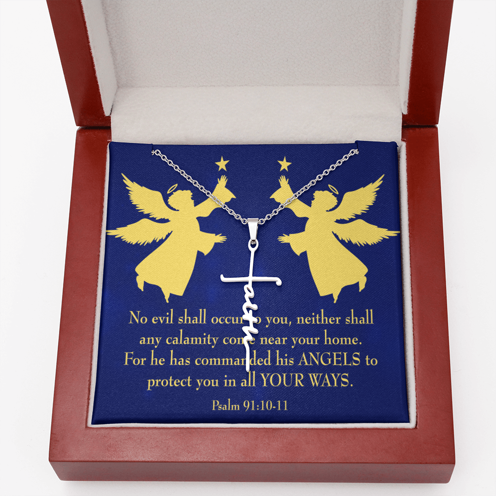 No Evil Shall Occur to You Psalm 91:10-11 Faith Cross Gold Necklace w Inspirational Bible Message Card-Express Your Love Gifts