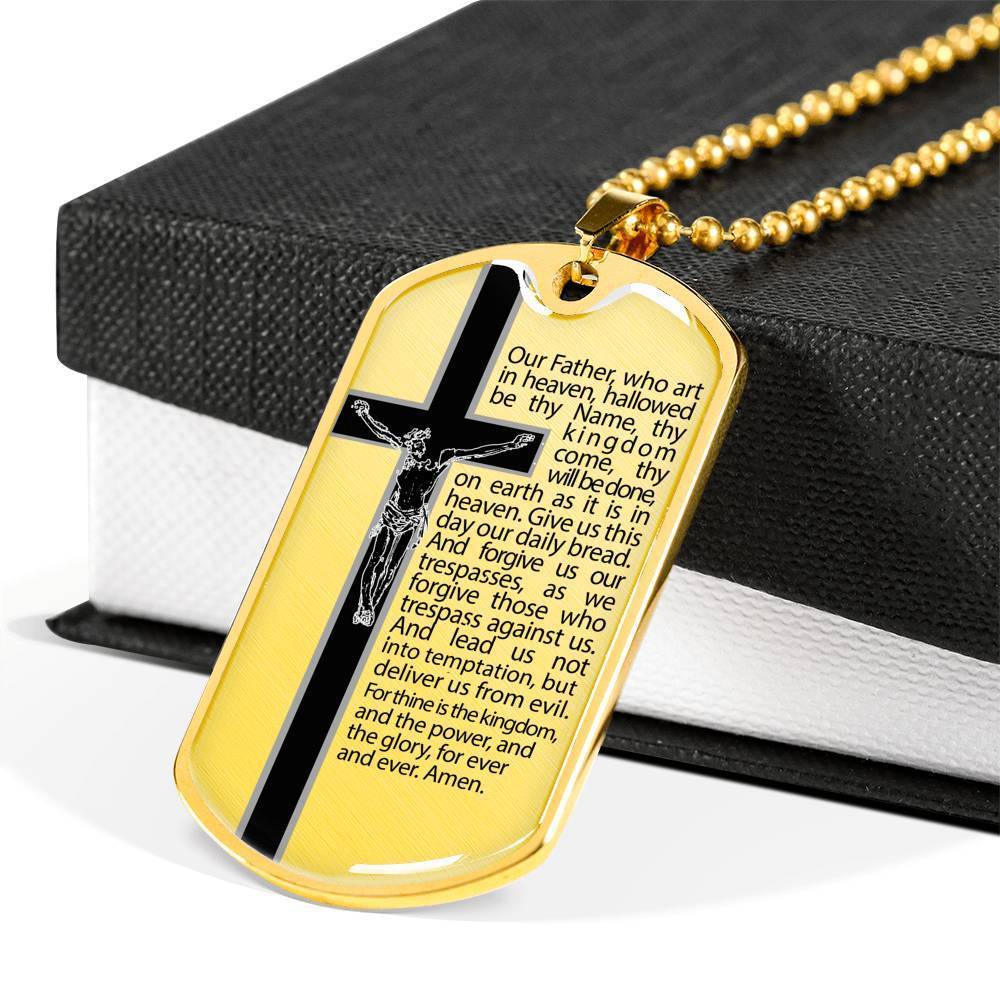 Our Father Scripture Necklace Stainless Steel or 18k Gold Dog Tag 24" Chain-Express Your Love Gifts