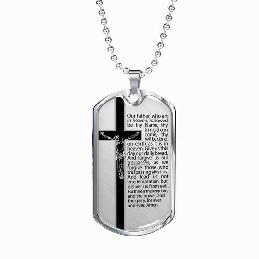 Our Father Scripture Necklace Stainless Steel or 18k Gold Dog Tag 24" Chain-Express Your Love Gifts