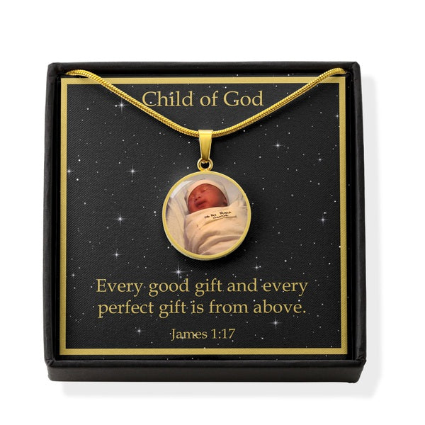 Personalized Baby Birth Necklace James 1:17 Child of God Perfect Gift From Above Gift Pendant Stainless Steel or 18k Gold-Express Your Love Gifts