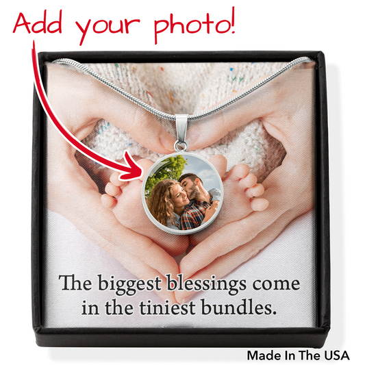 Personalized Expecting Mother Life'S Biggest Blessing Pregnancy Message Circle Necklace Stainless Steel or 18k Gold 18-22"-Express Your Love Gifts